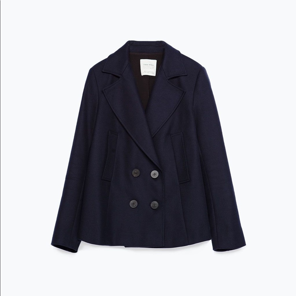 NWT Zara Navy Blue Double Breasted Coat Jacket - Picture 4 of 8